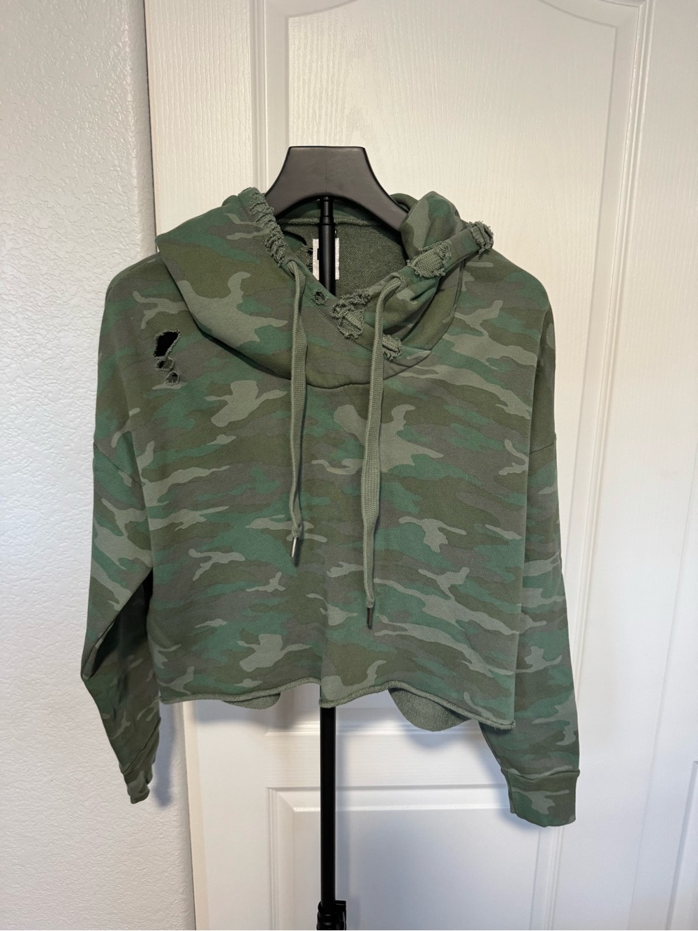 NSF Olive Green Camo Cropped Turtleneck Hoodie Sweater NWOT